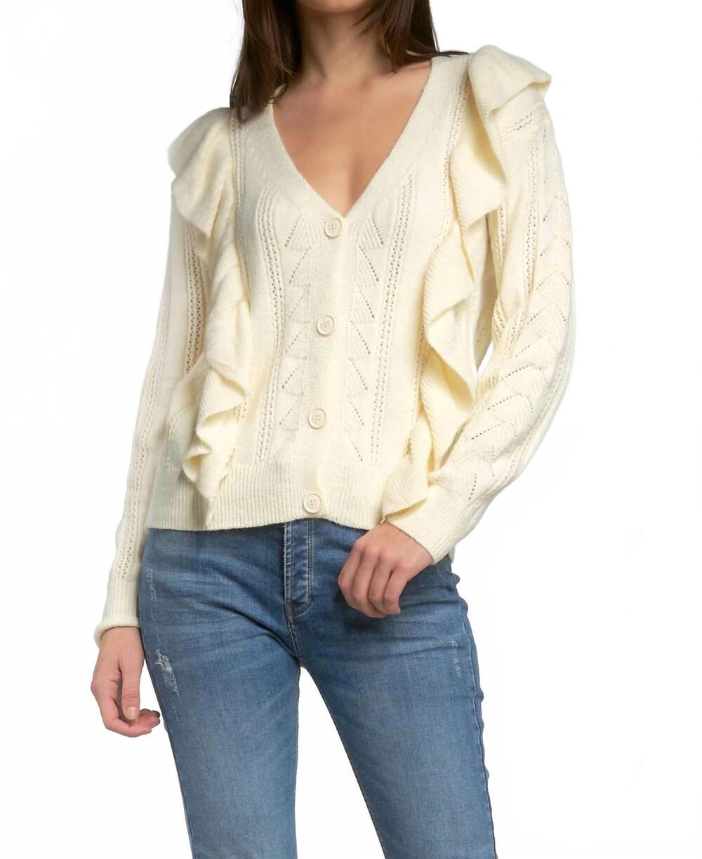 NEW ELAN ruffle sweater cardigan in natural